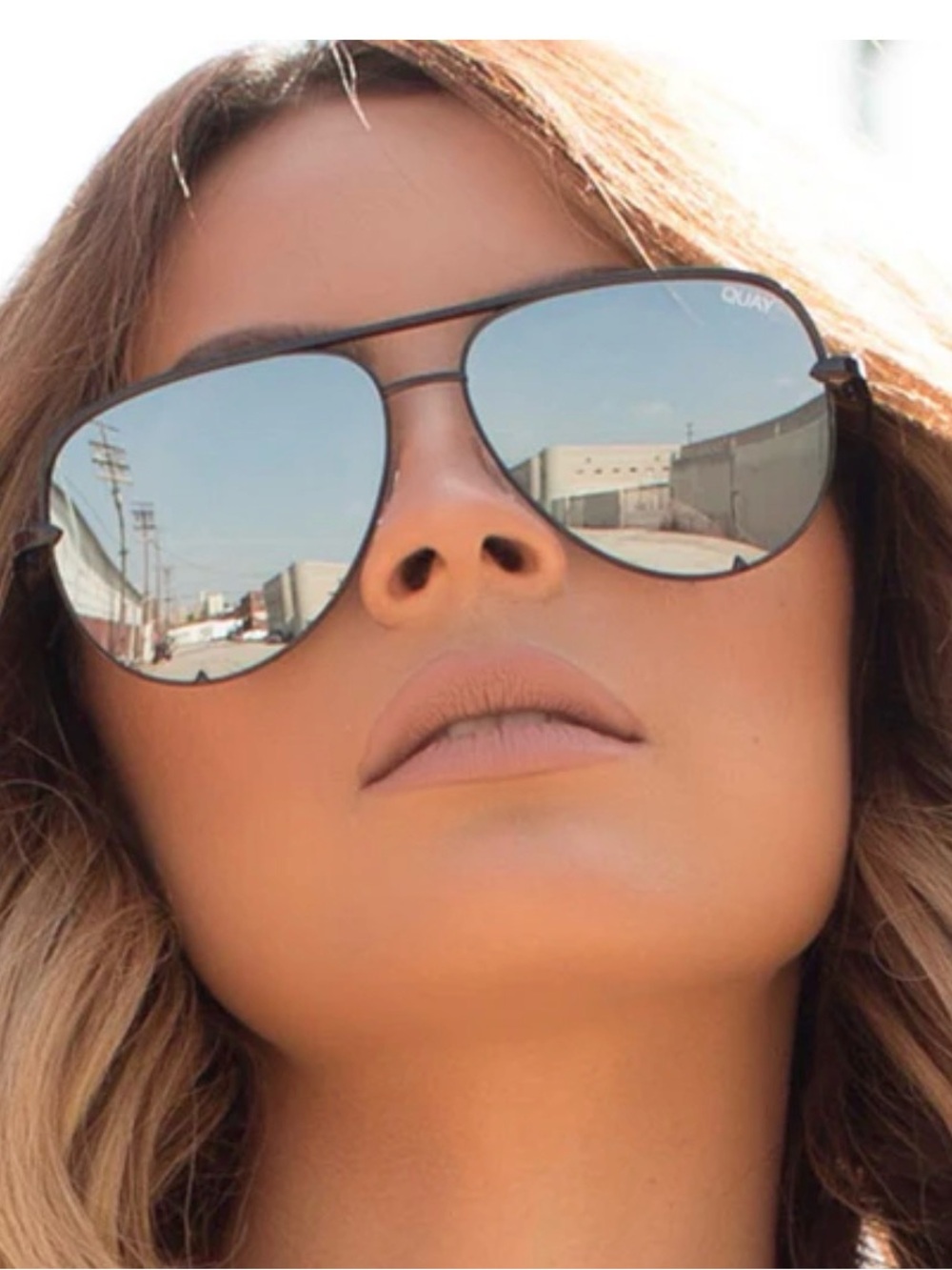 Desi x Quay High Key Black Frame Black Lens Aviator Sunglasses